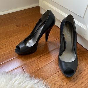 Practically new Via Spiga black peep toe pumps.